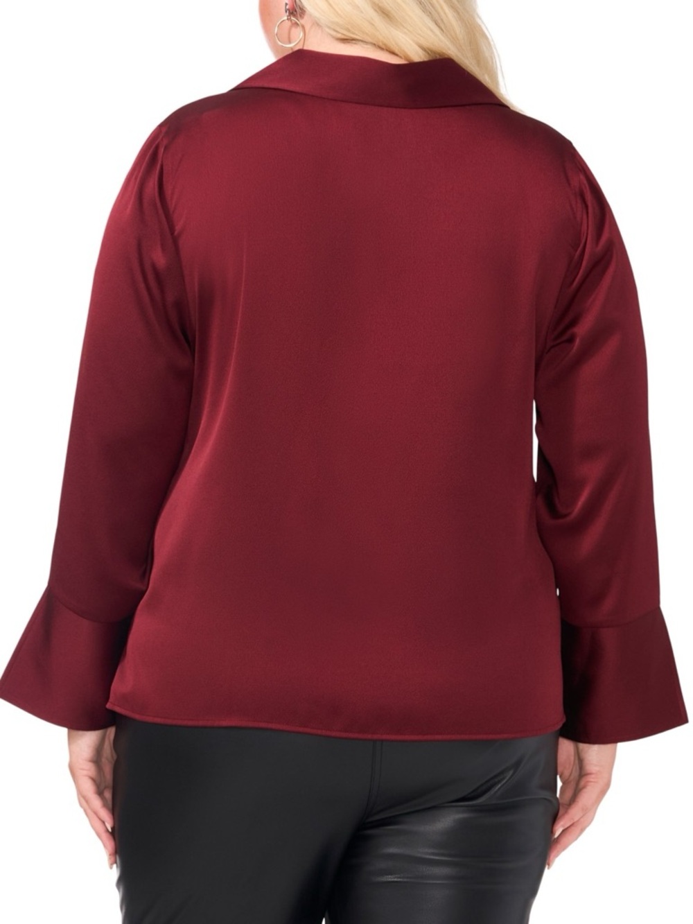 Vince Camuto Plus Size Ruby Satin Collared V Neck Blouse 1X NWT Flare Cuff - Picture 6 of 8